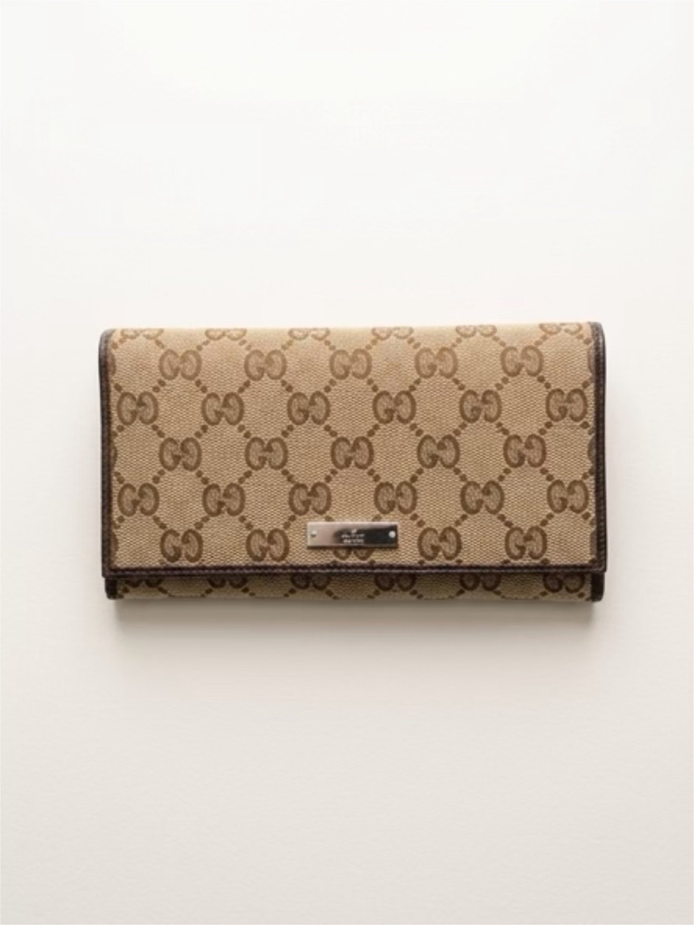 Vintage Gucci Brown GG Canvas Continental Wallet with Dark Trim